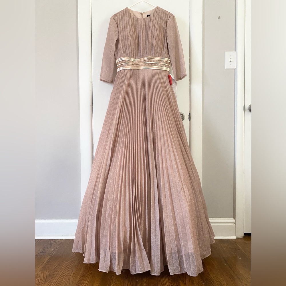 MAC DUGGAL Shimmering Pleated A-Line Pink Rose Gold Tulle Ball Gown 30700 Sz 10 - Picture 3 of 16